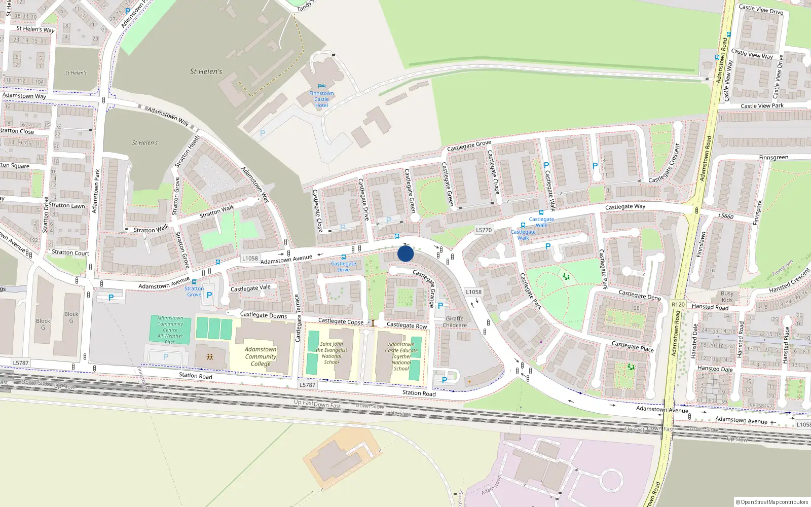 Overhead map showing the location of 67 Adamstown Avenue, Lucan