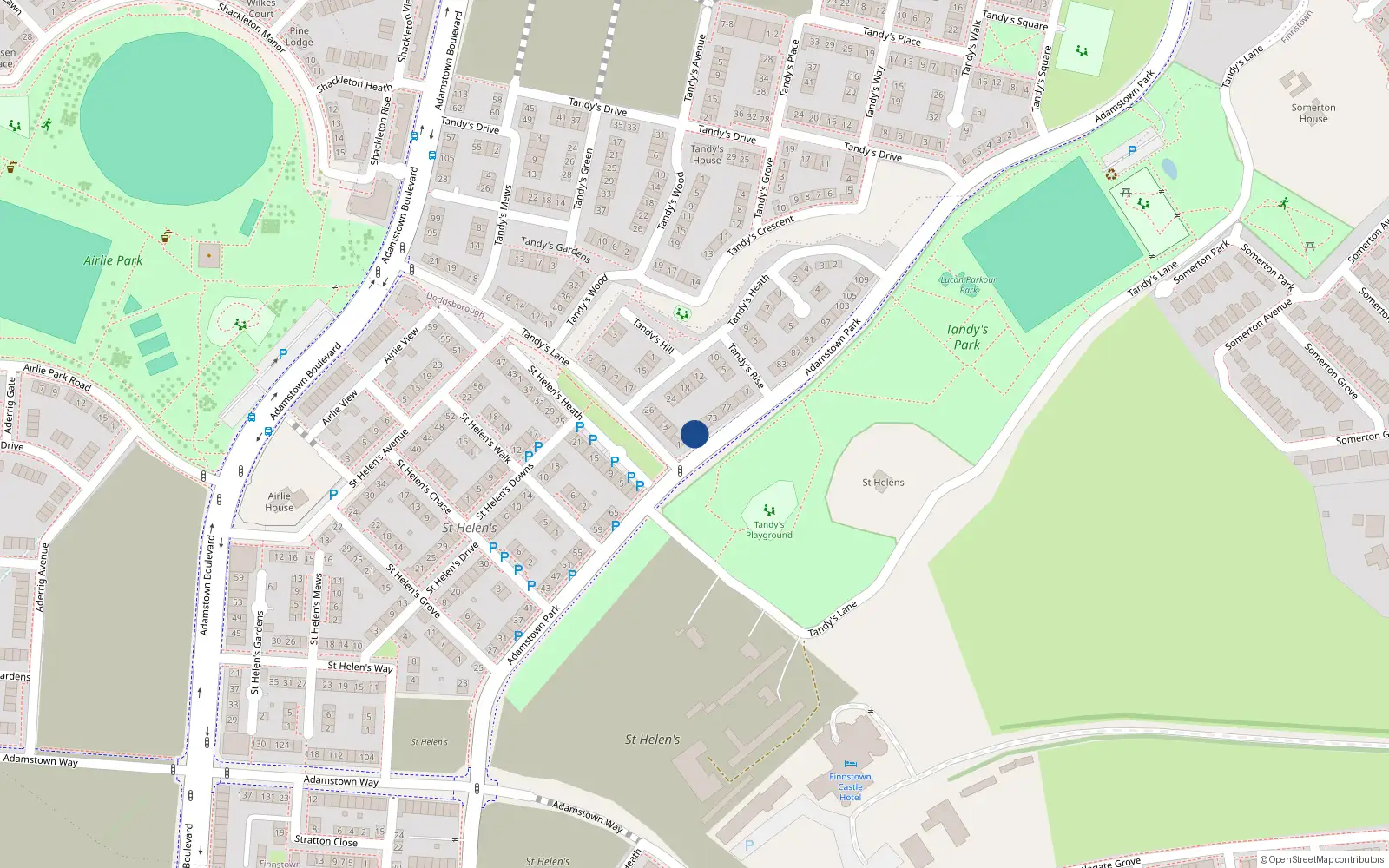 Overhead map showing the location of 67 Adamstown Park, Lucan
