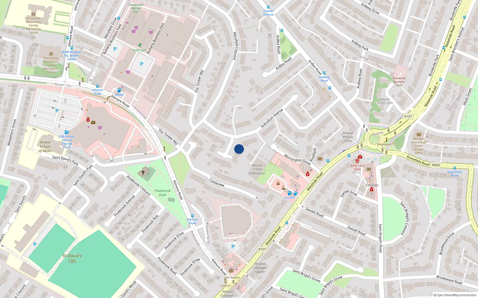 Overhead map showing the location of 67 Ardcollum Avenue, Dublin 5