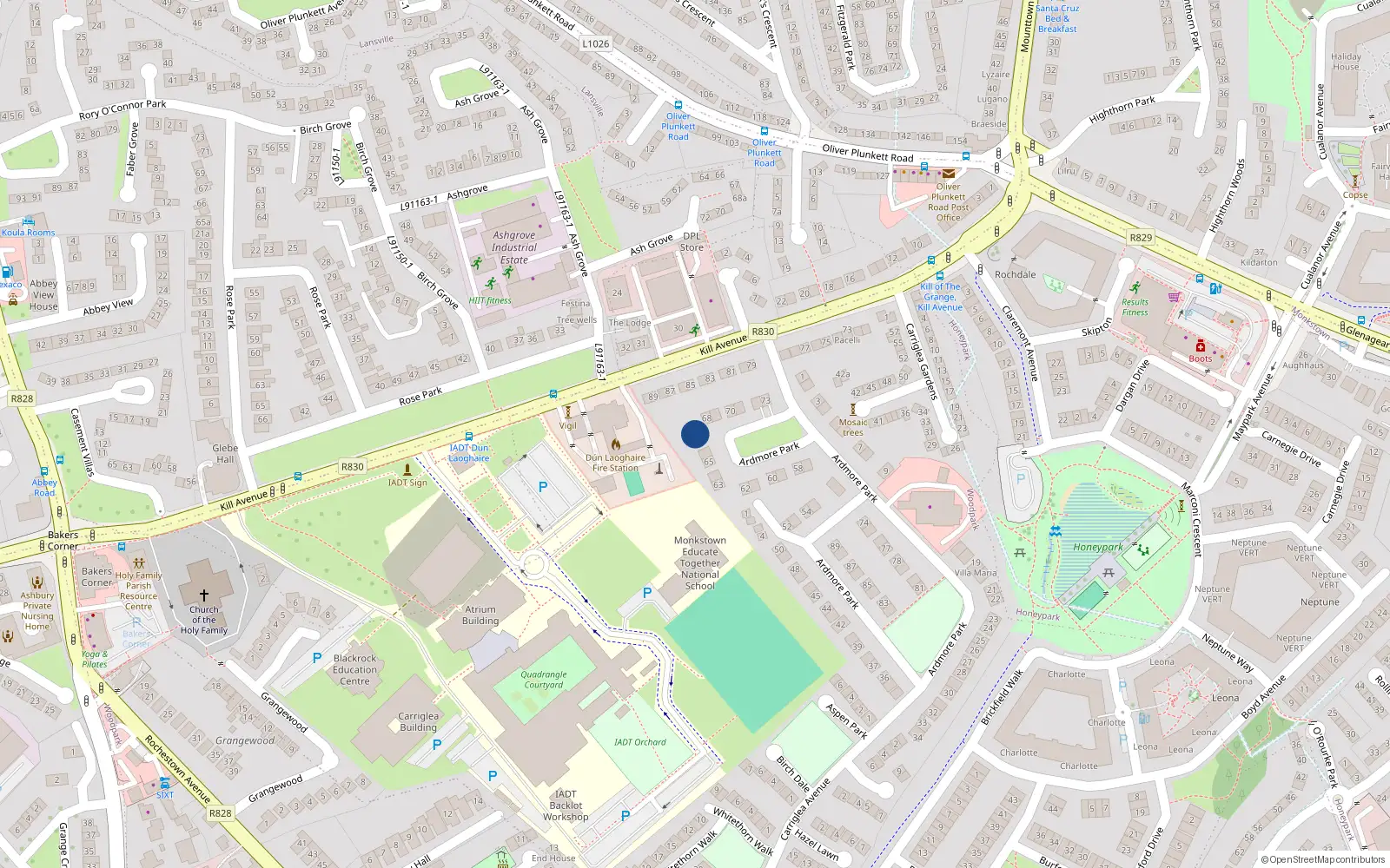 Overhead map showing the location of 67 Ardmore Park, Dublin