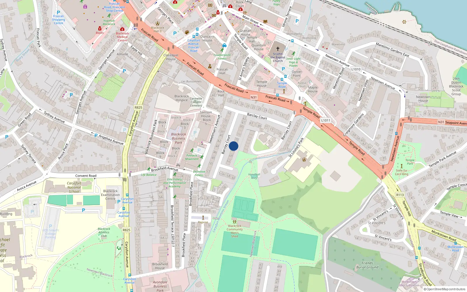 Overhead map showing the location of 67 Barclay Court, Blackrock