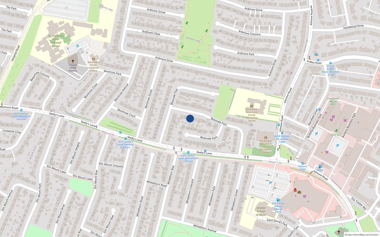 Overhead map showing the location of 67 Beauvale Park, Dublin 5