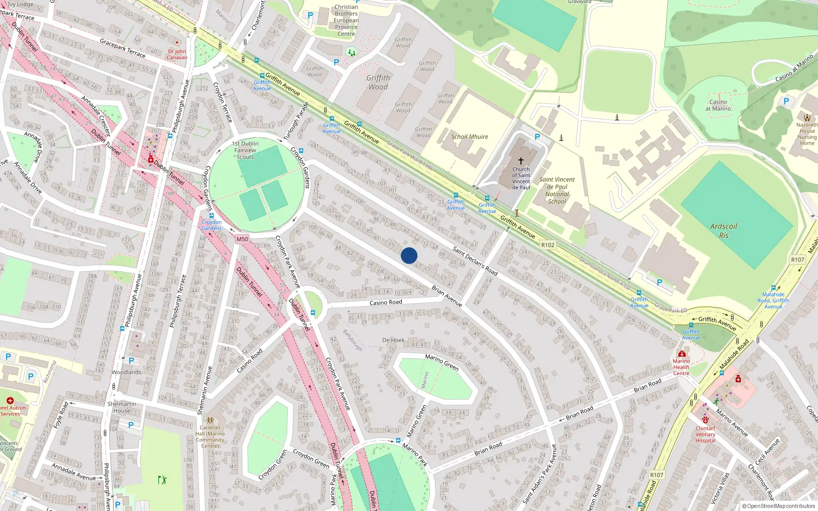 Overhead map showing the location of 67 Brian Avenue, Dublin 3