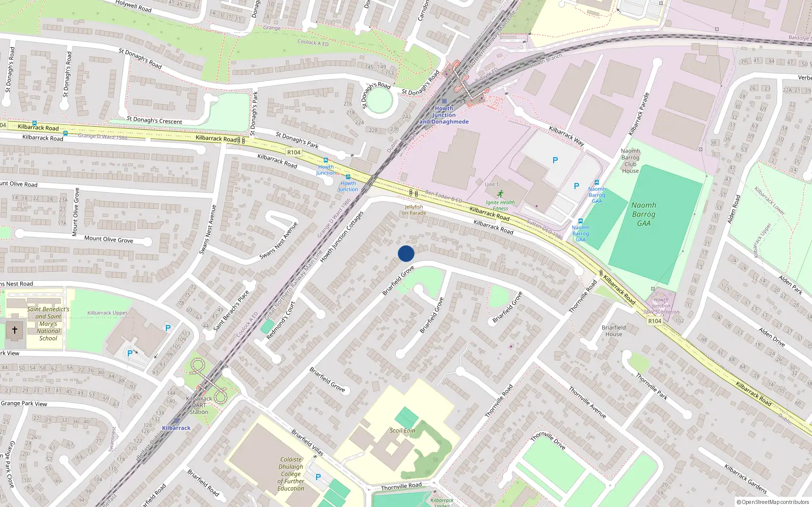 Overhead map showing the location of 67 Briarfield Grove, Kilbarrick, Dublin 5