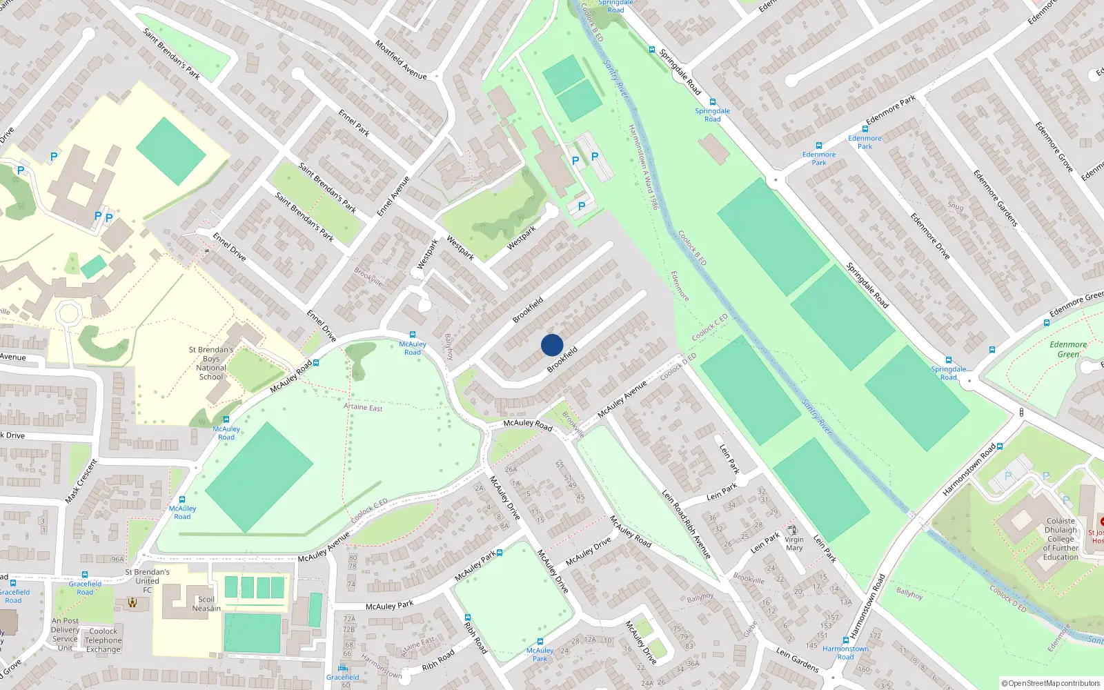 Overhead map showing the location of 67 Brookfield, Dublin 5