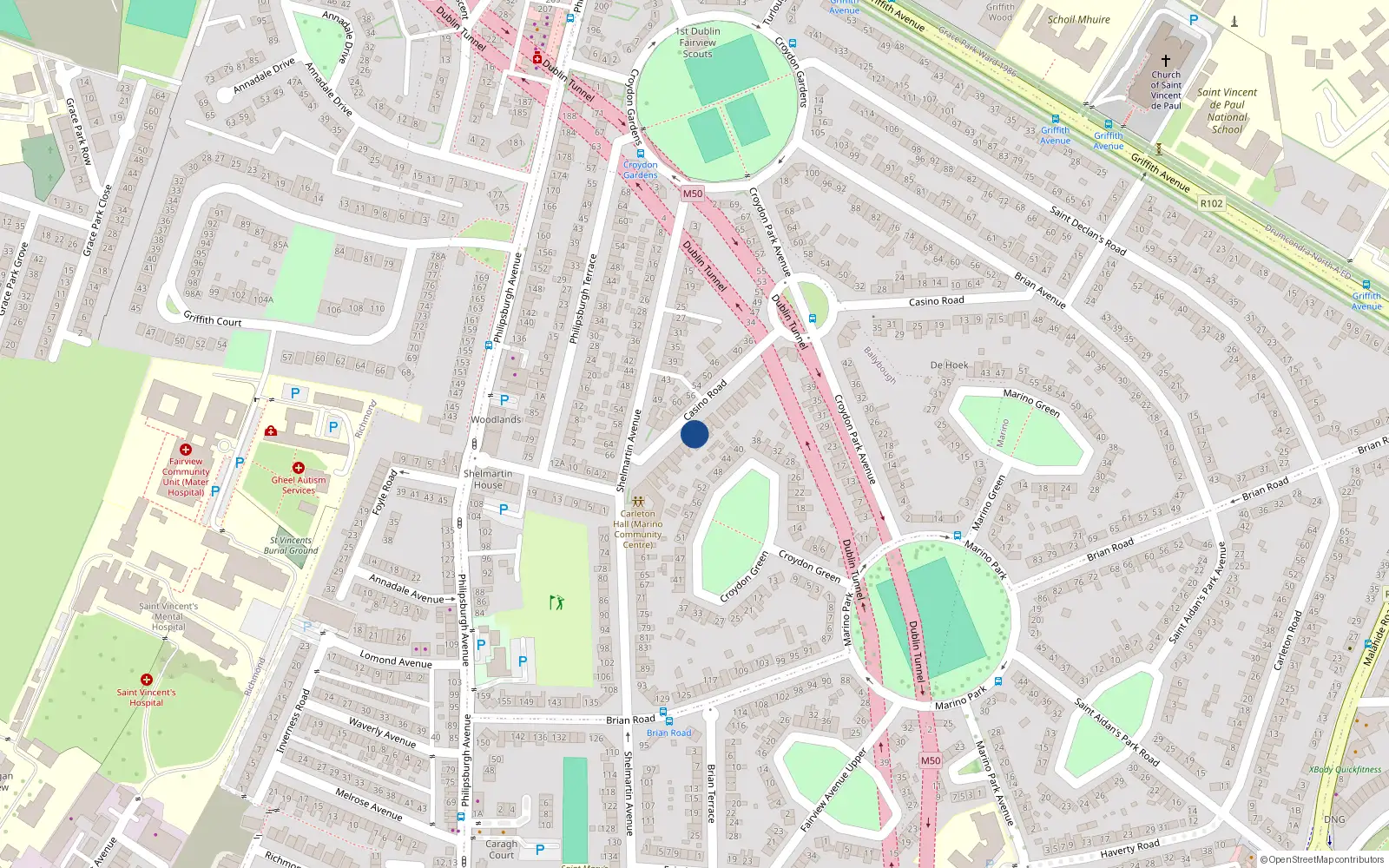 Overhead map showing the location of 67 Casino Road, Dublin 3