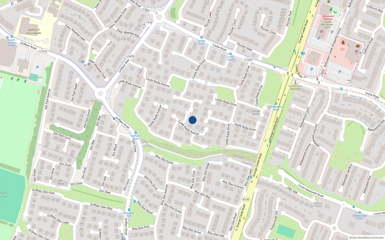 Overhead map showing the location of 67 Castle Riada Avenue, Lucan