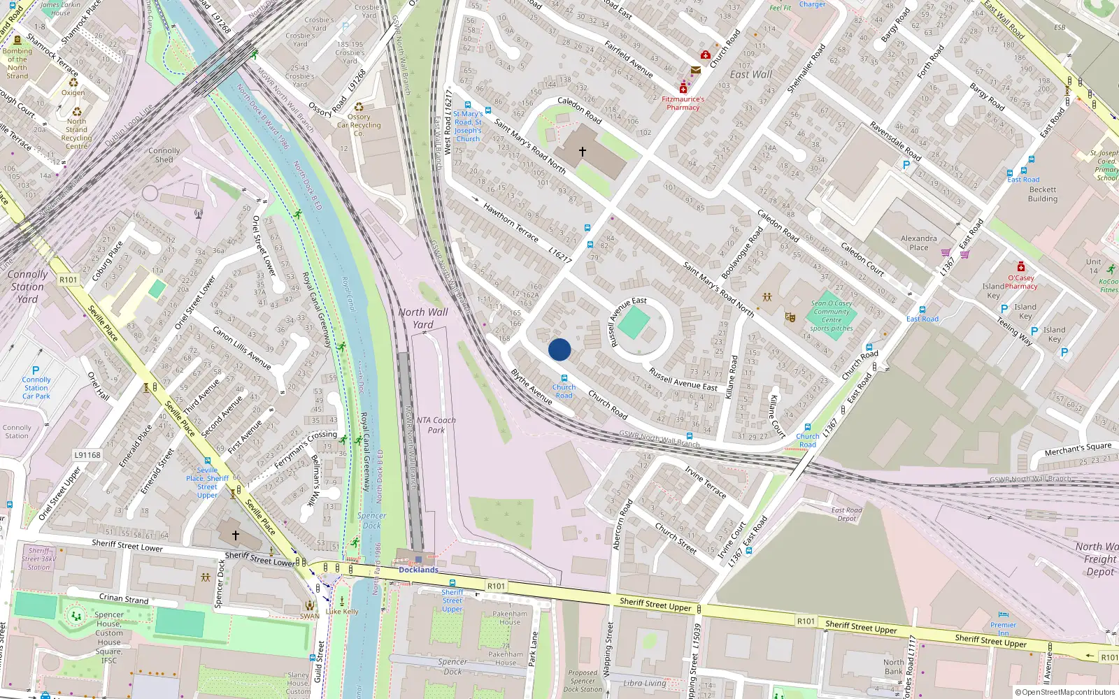 Overhead map showing the location of 67 Church Road, Dublin 3