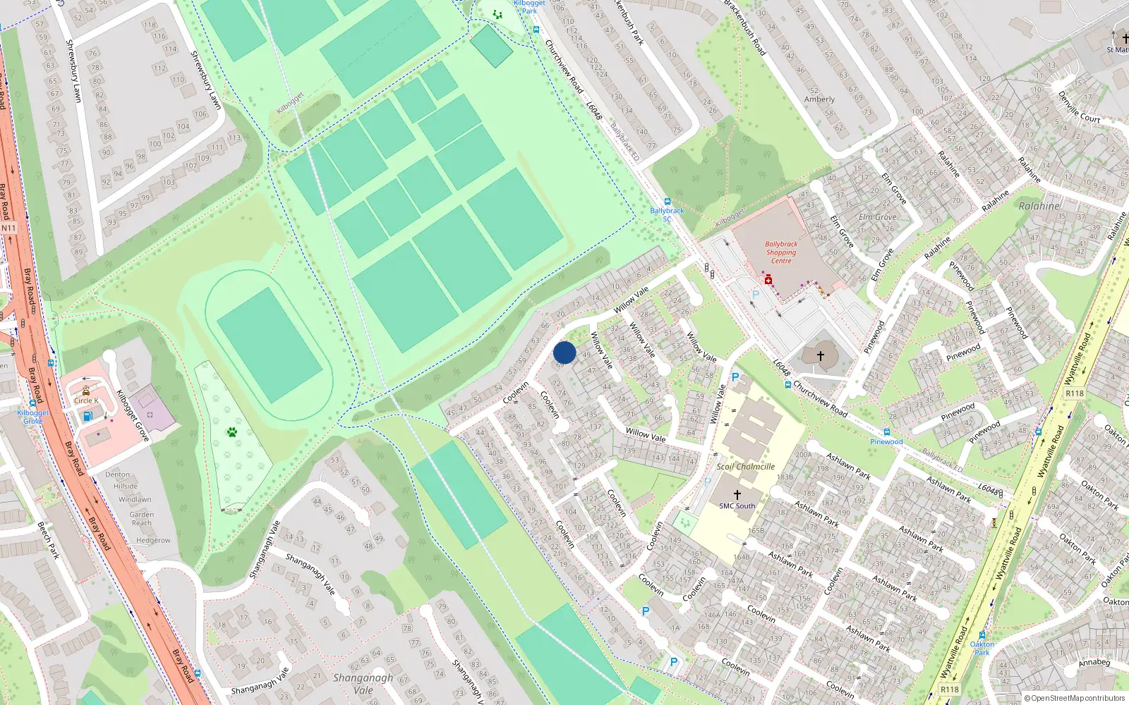 Overhead map showing the location of 67 Coolevin, Dublin