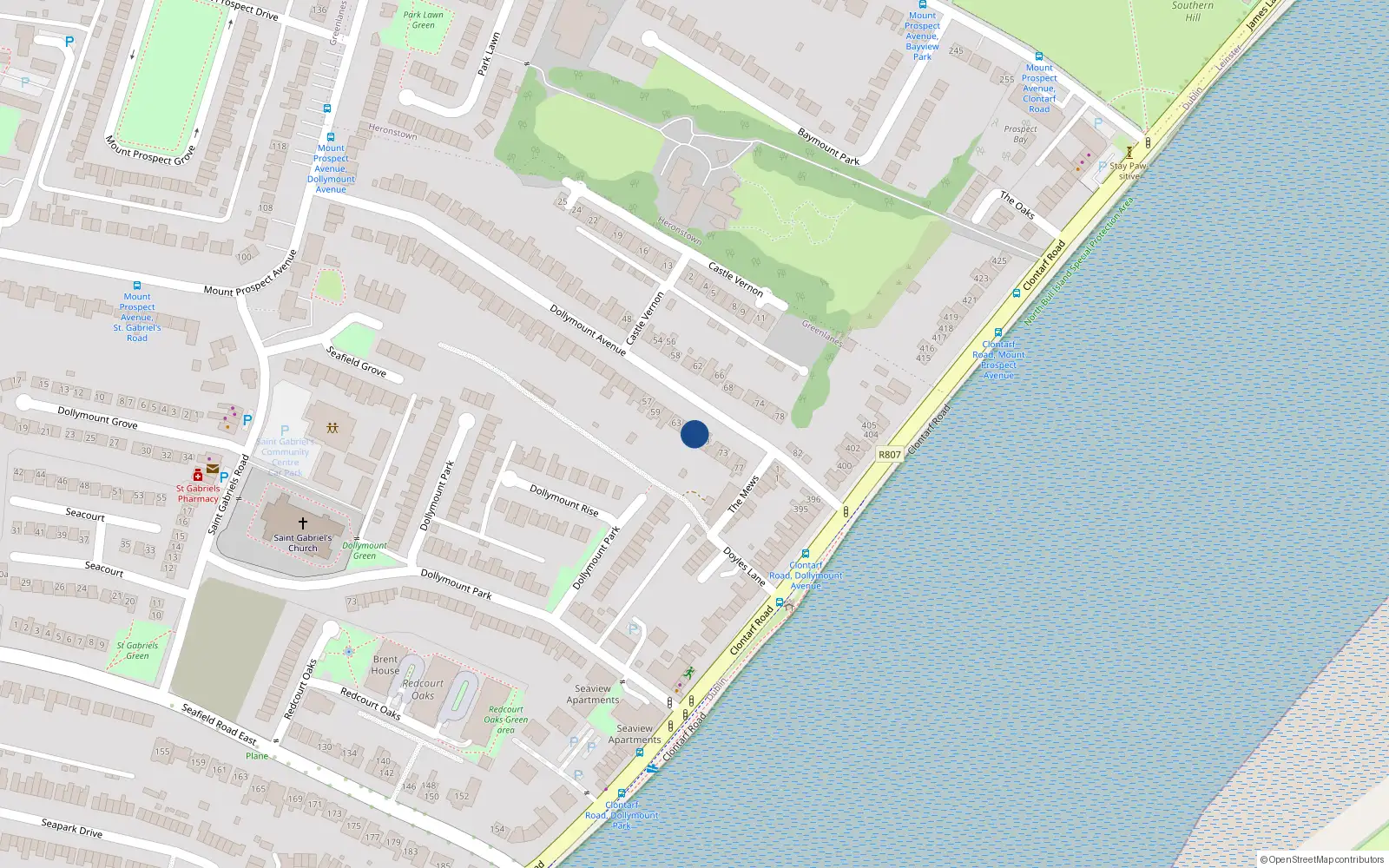 Overhead map showing the location of 67 Dollymount Avenue, Dublin 3