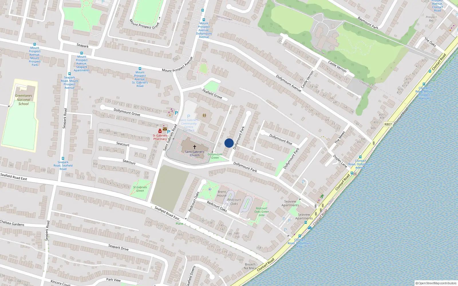 Overhead map showing the location of 67 Dollymount Park, Dublin 3