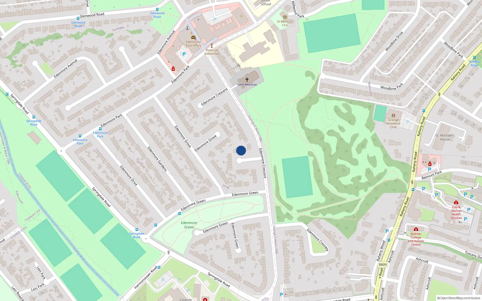 Overhead map showing the location of 67 Edenmore Crescent, Edenmore, Dublin 5