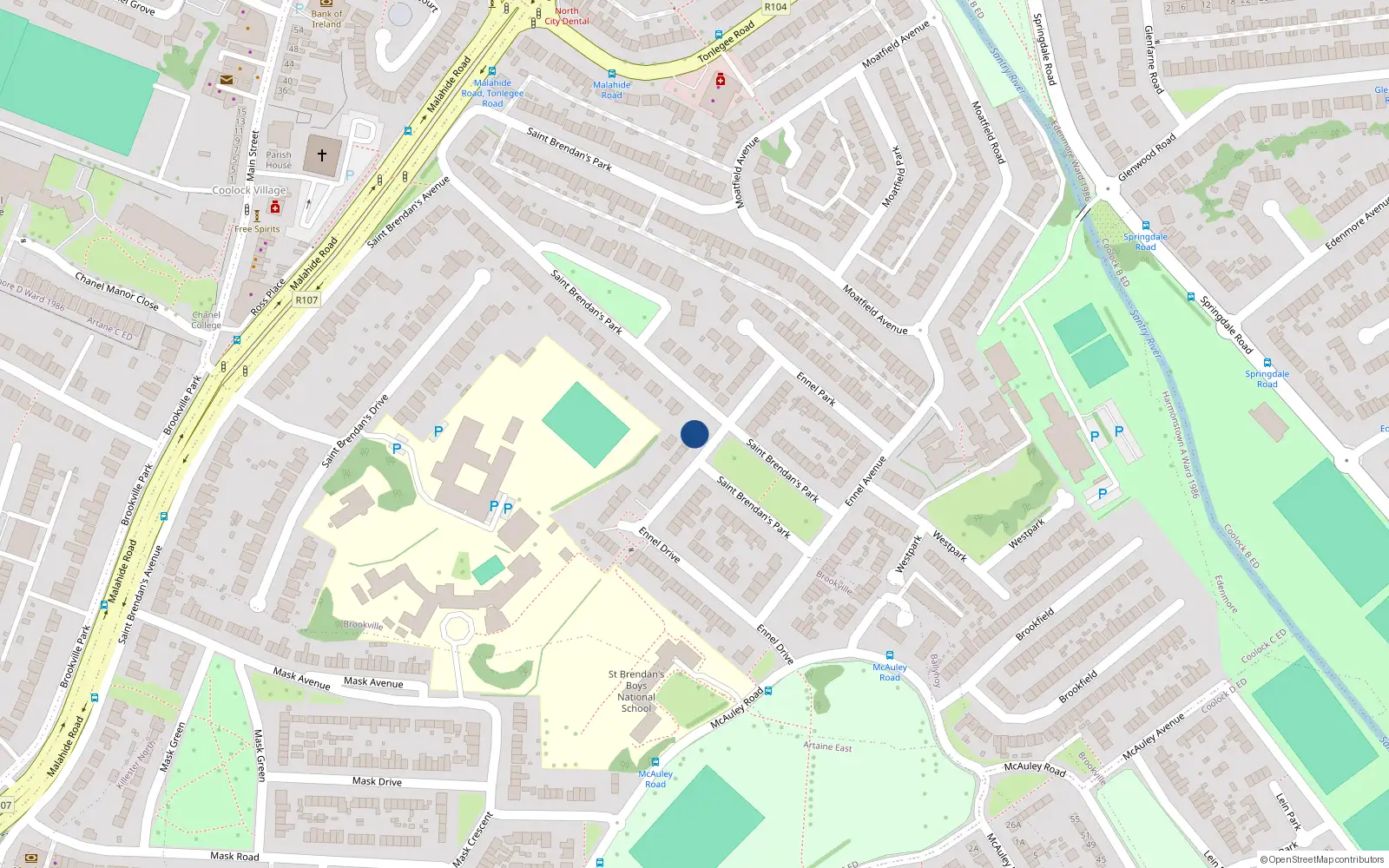 Overhead map showing the location of 67 Ennel Drive, Dublin 5