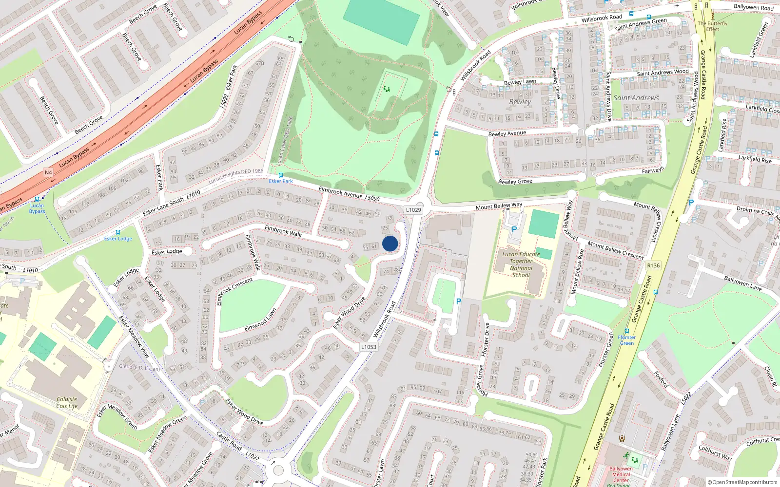 Overhead map showing the location of 67 Eskerwoods Drive, Lucan, Dublin