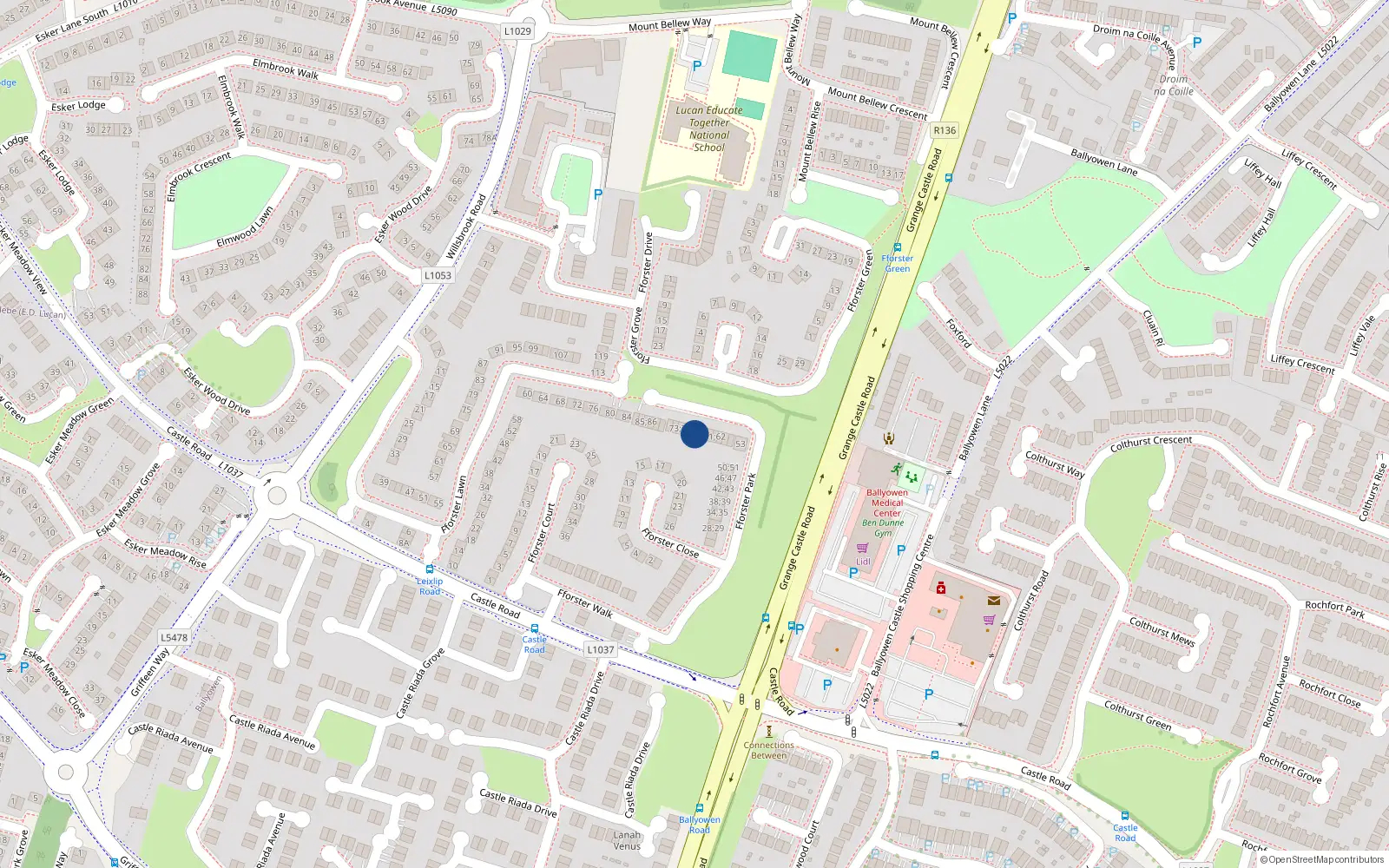 Overhead map showing the location of 67 Fforster Park, Lucan