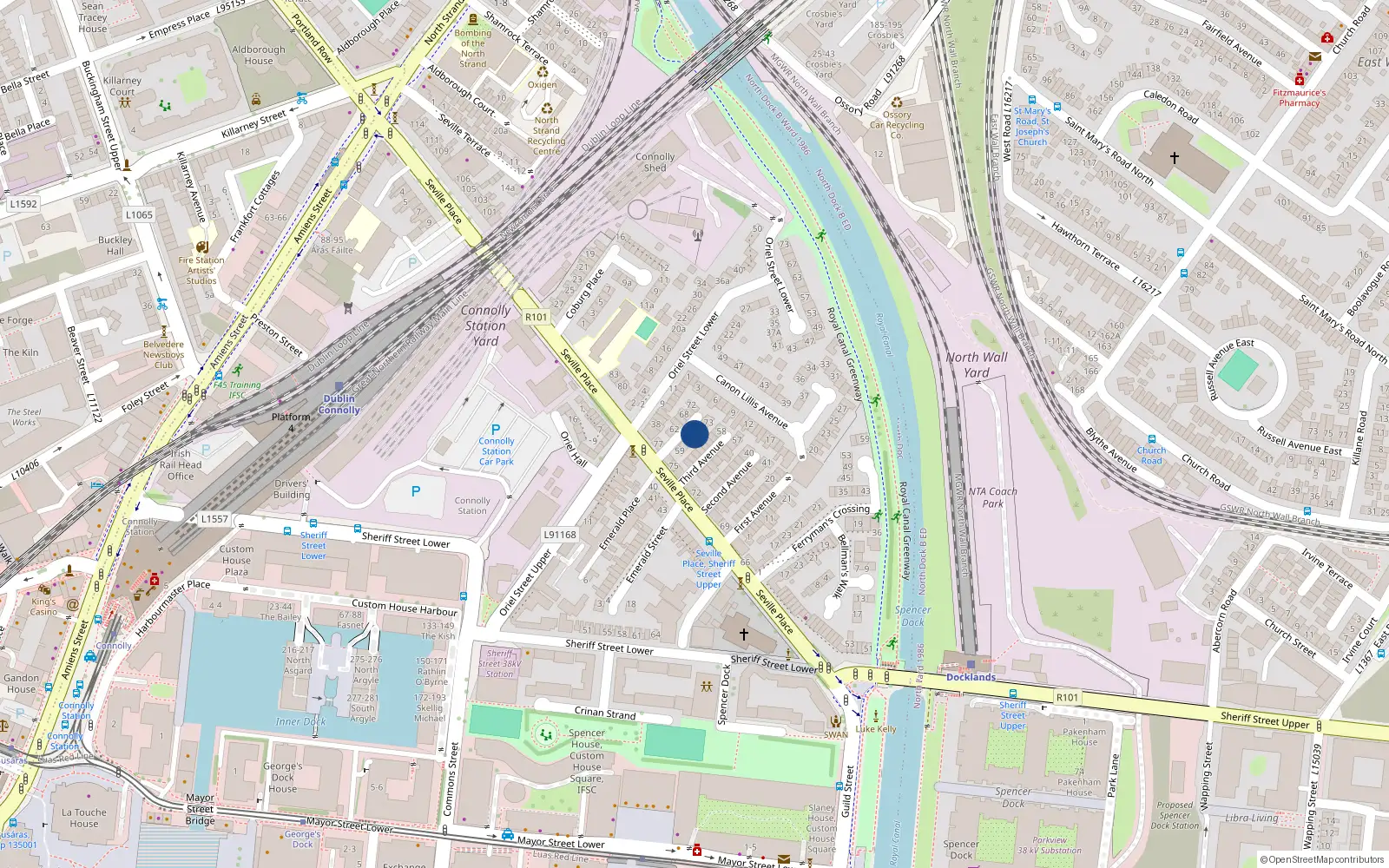 Overhead map showing the location of 67 Fourth Avenue, Dublin 1, Dublin