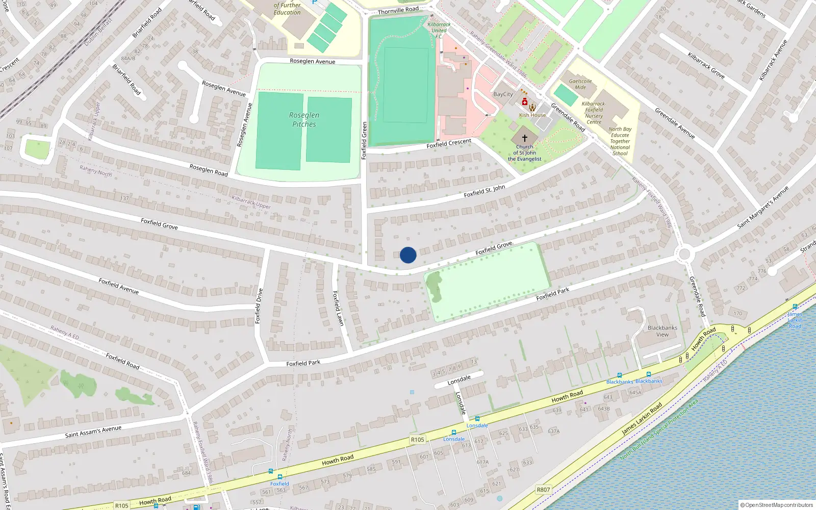 Overhead map showing the location of 67 Foxfield Grove, Dublin 5