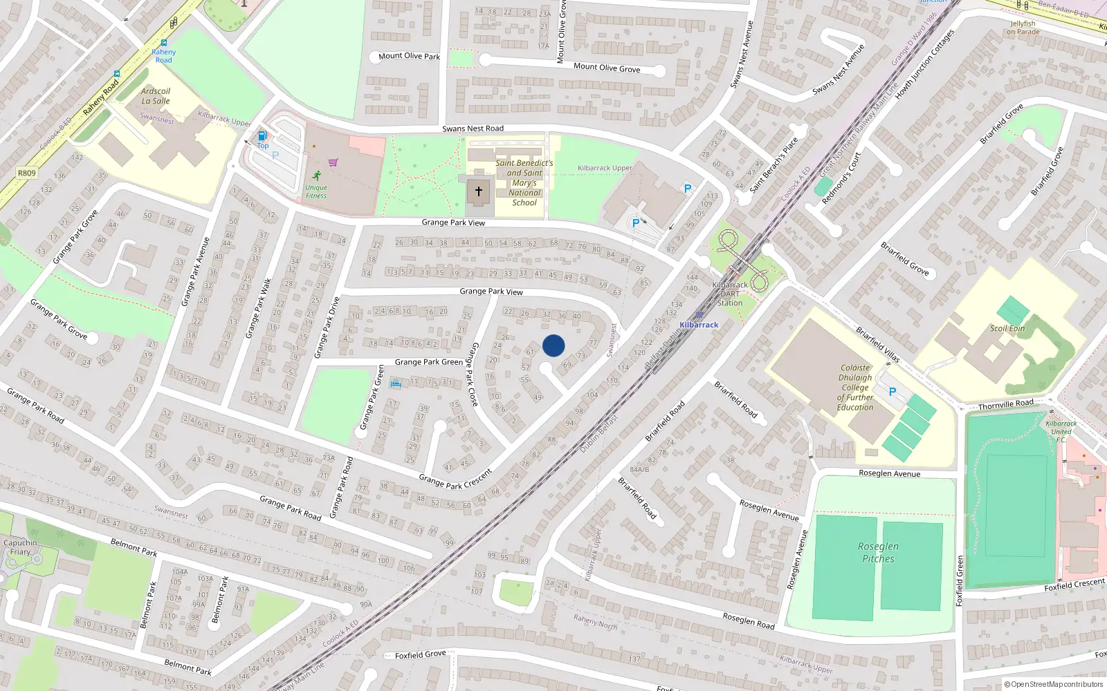 Overhead map showing the location of 67 Grange Park Crescent, Dublin 5