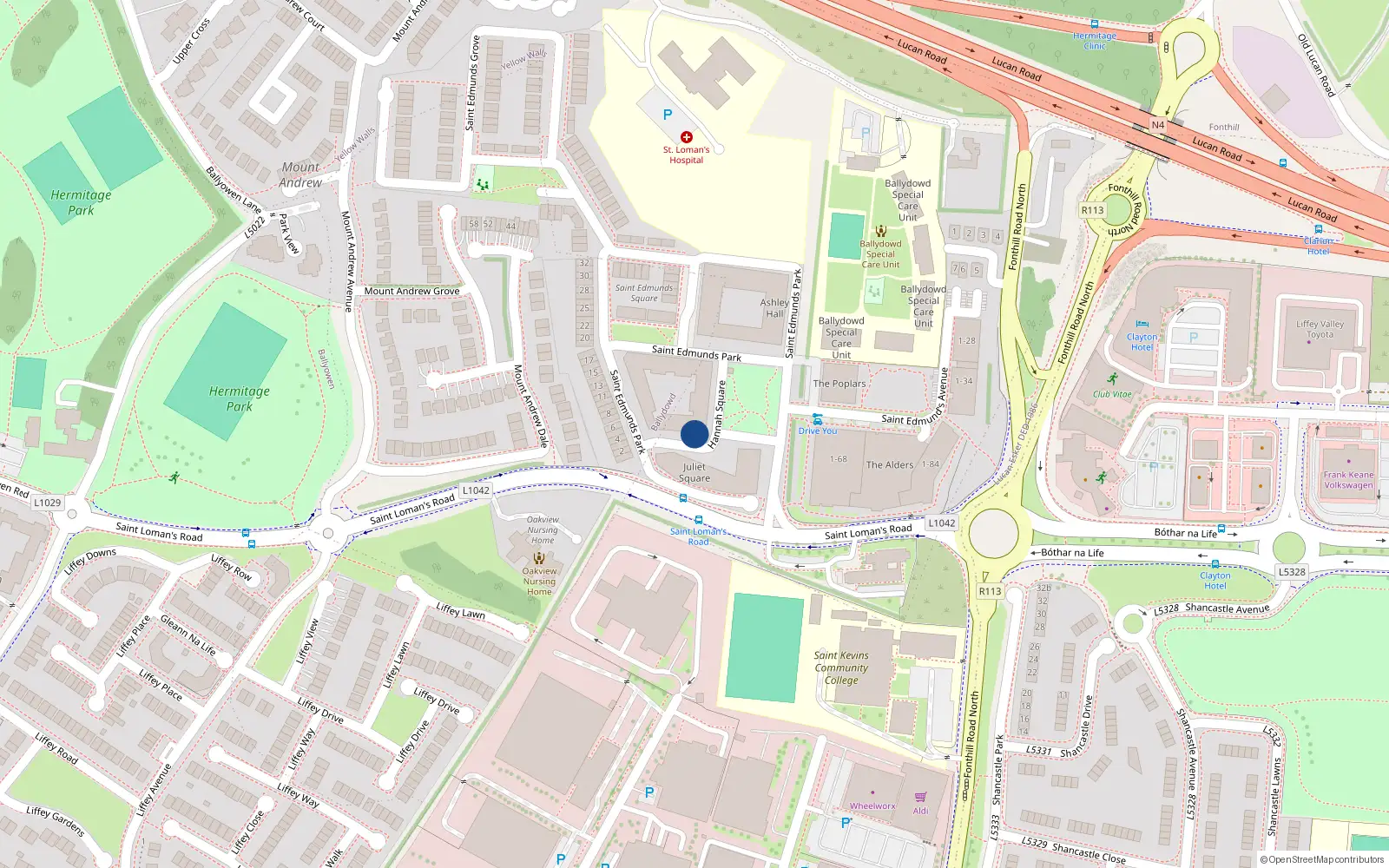 Overhead map showing the location of 67 Hannah Square, St Edmunds, Lucan
