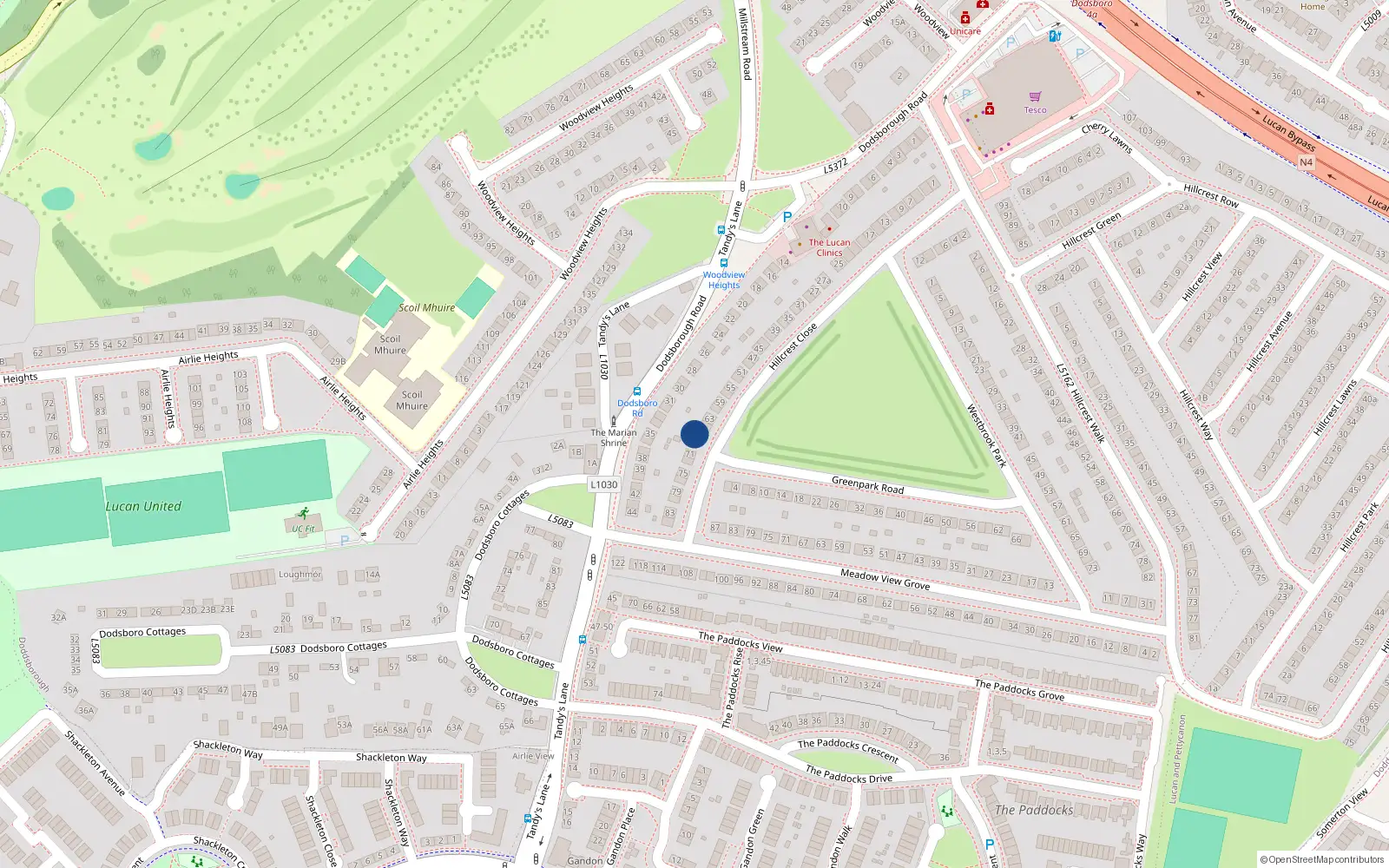 Overhead map showing the location of 67 Hillcrest Close, Lucan