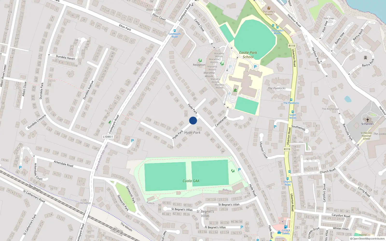 Overhead map showing the location of 67 Hyde Park, Dublin