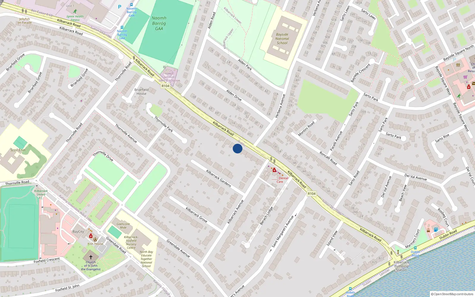 Overhead map showing the location of 67 Kilbarrack Road, Dublin 5