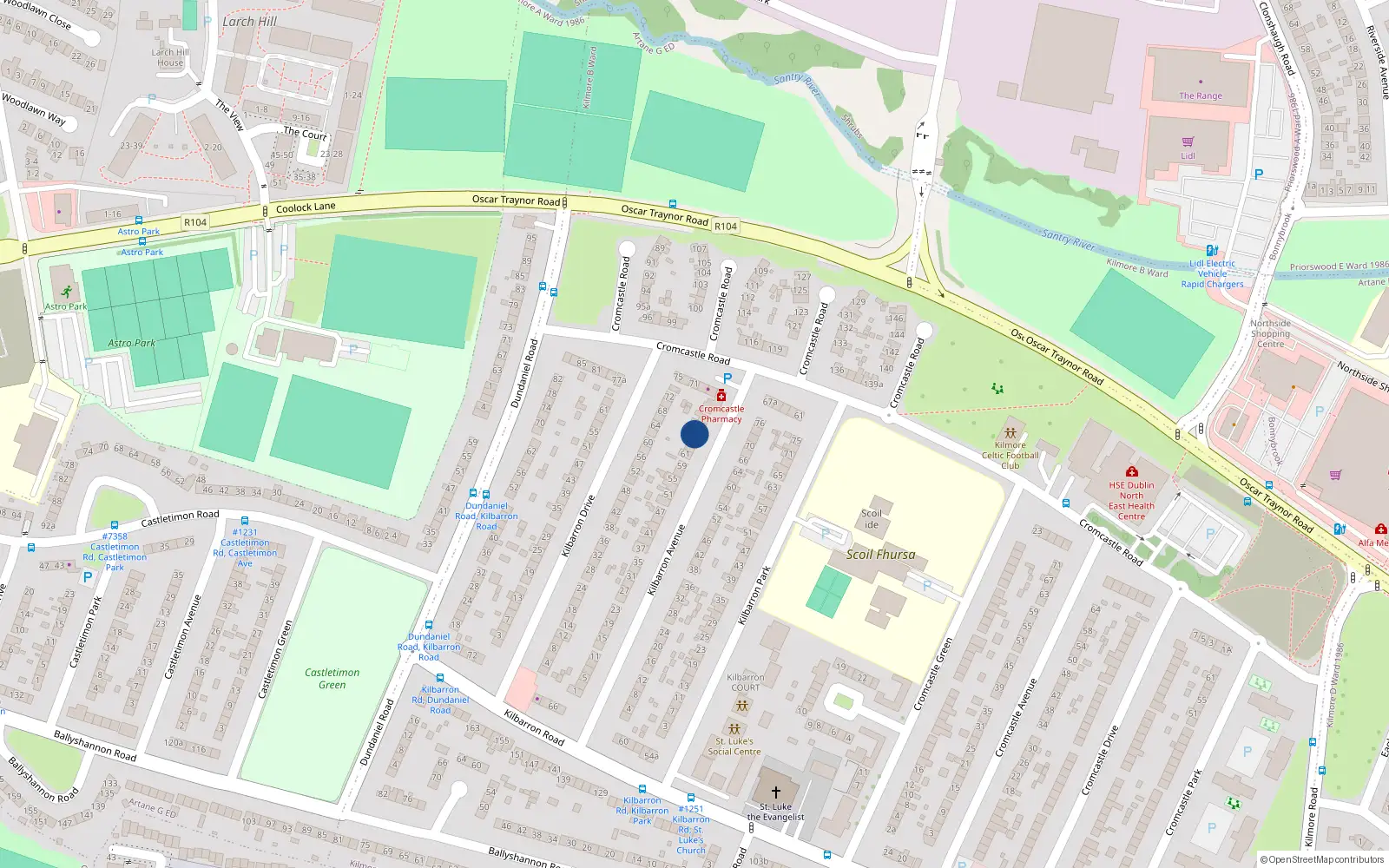 Overhead map showing the location of 67 Kilbarron Avenue, Kilmore, Dublin 5
