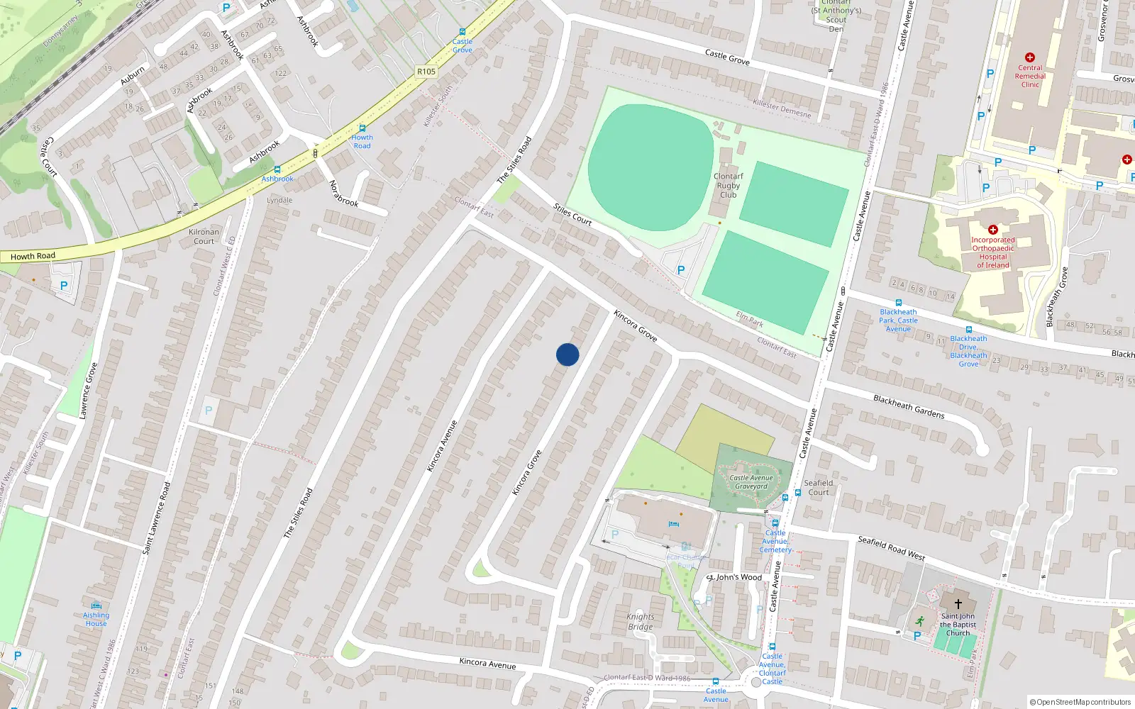 Overhead map showing the location of 67 Kincora Drive, Dublin 3