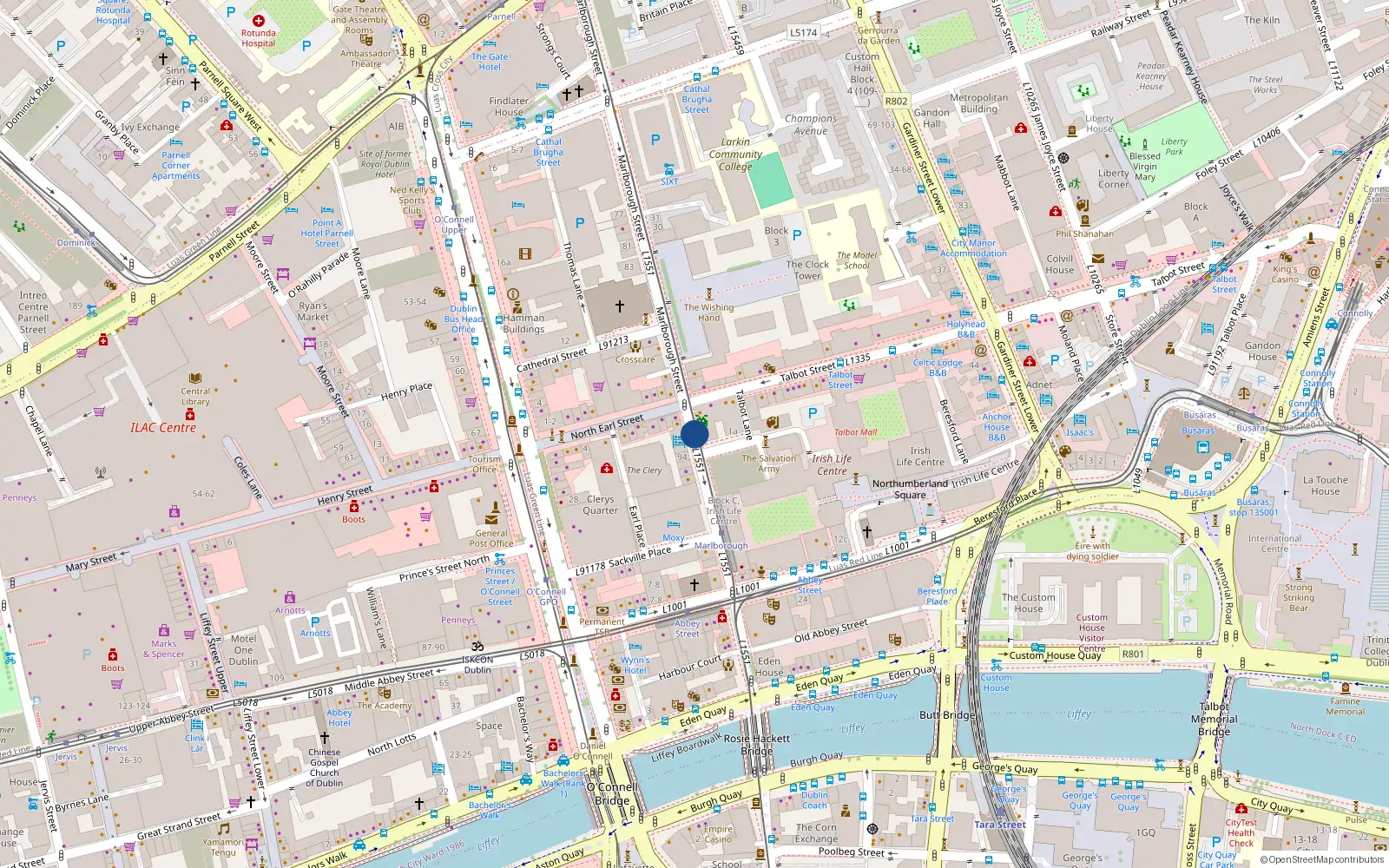 Overhead map showing the location of 67 Marlborough Street, Dublin 1