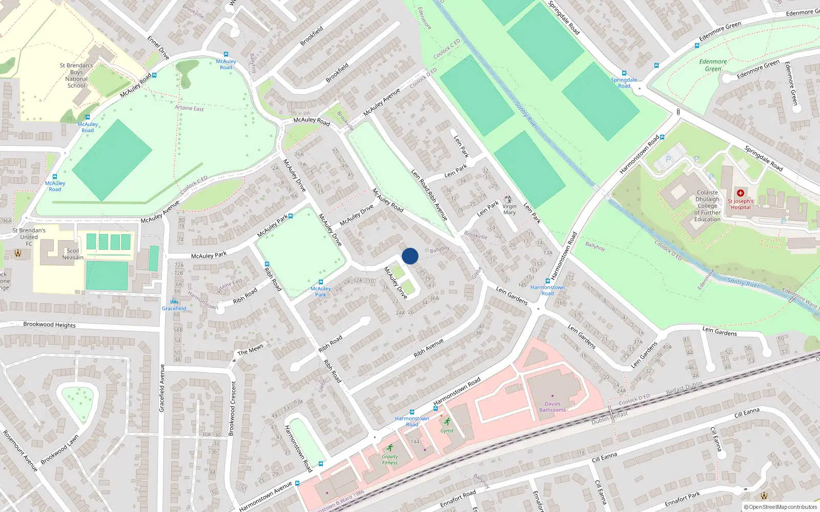 Overhead map showing the location of 67 McAuley Drive, Dublin 5