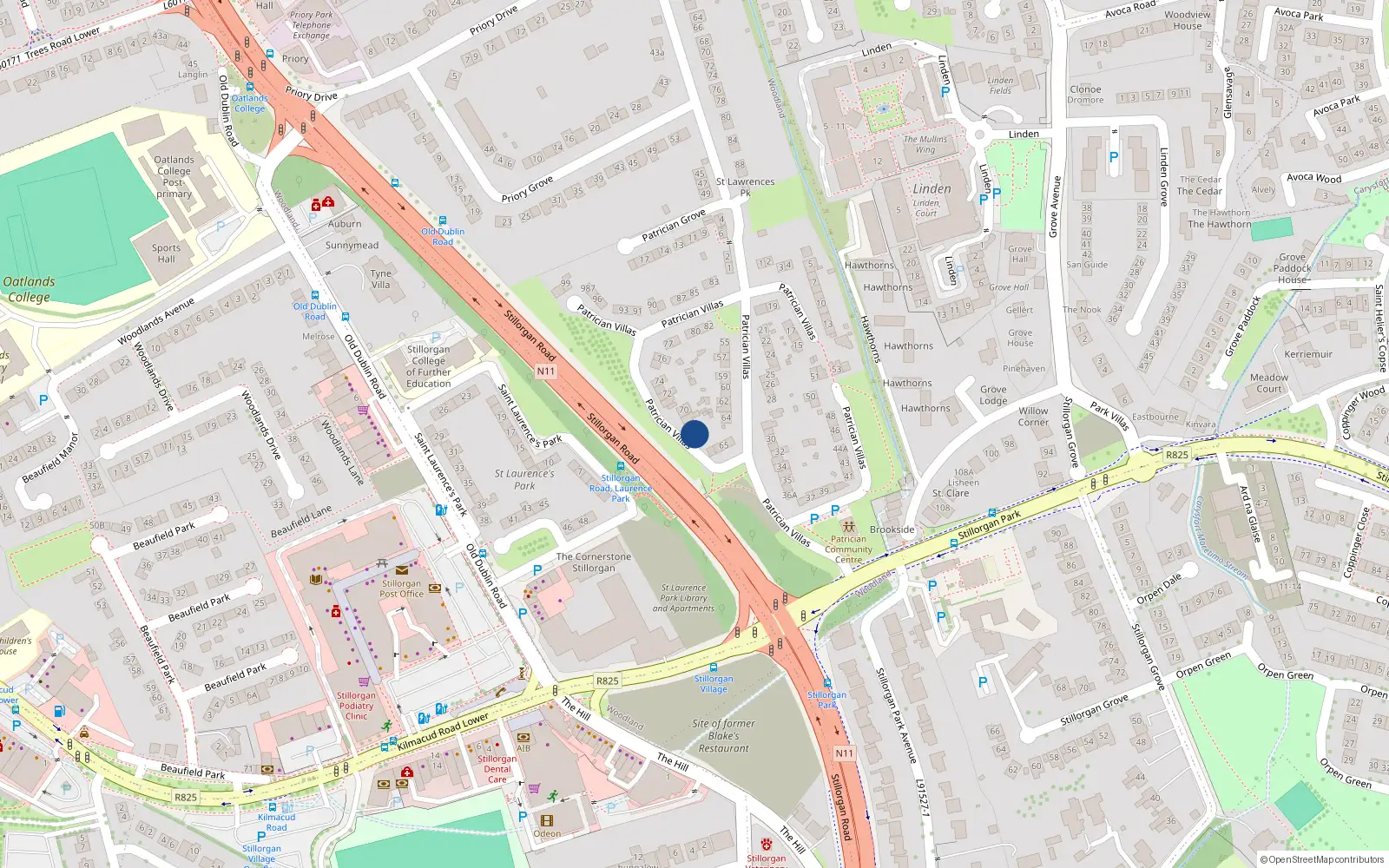 Overhead map showing the location of 67 Patrician Villas, Dublin
