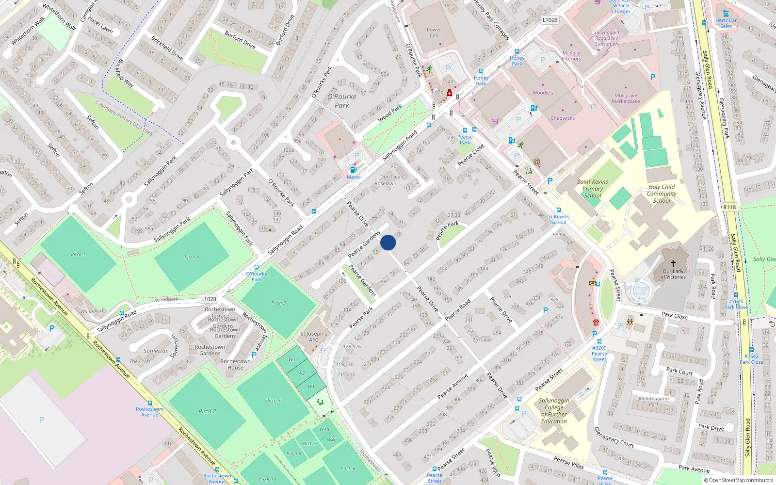 Overhead map showing the location of 67 Pearse Gardens, Sallynoggin, County Dublin