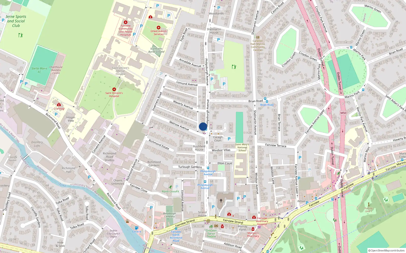 Overhead map showing the location of 67 Philipsburgh Avenue, Dublin 3