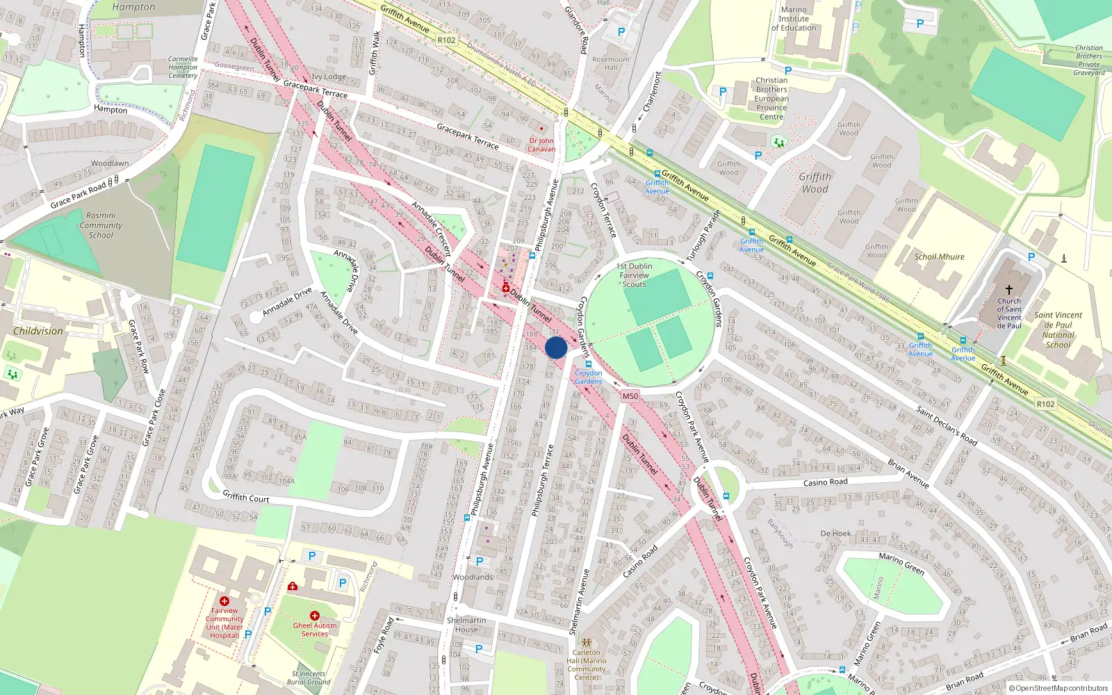 Overhead map showing the location of 67 Philipsburgh Terrace, Dublin 3