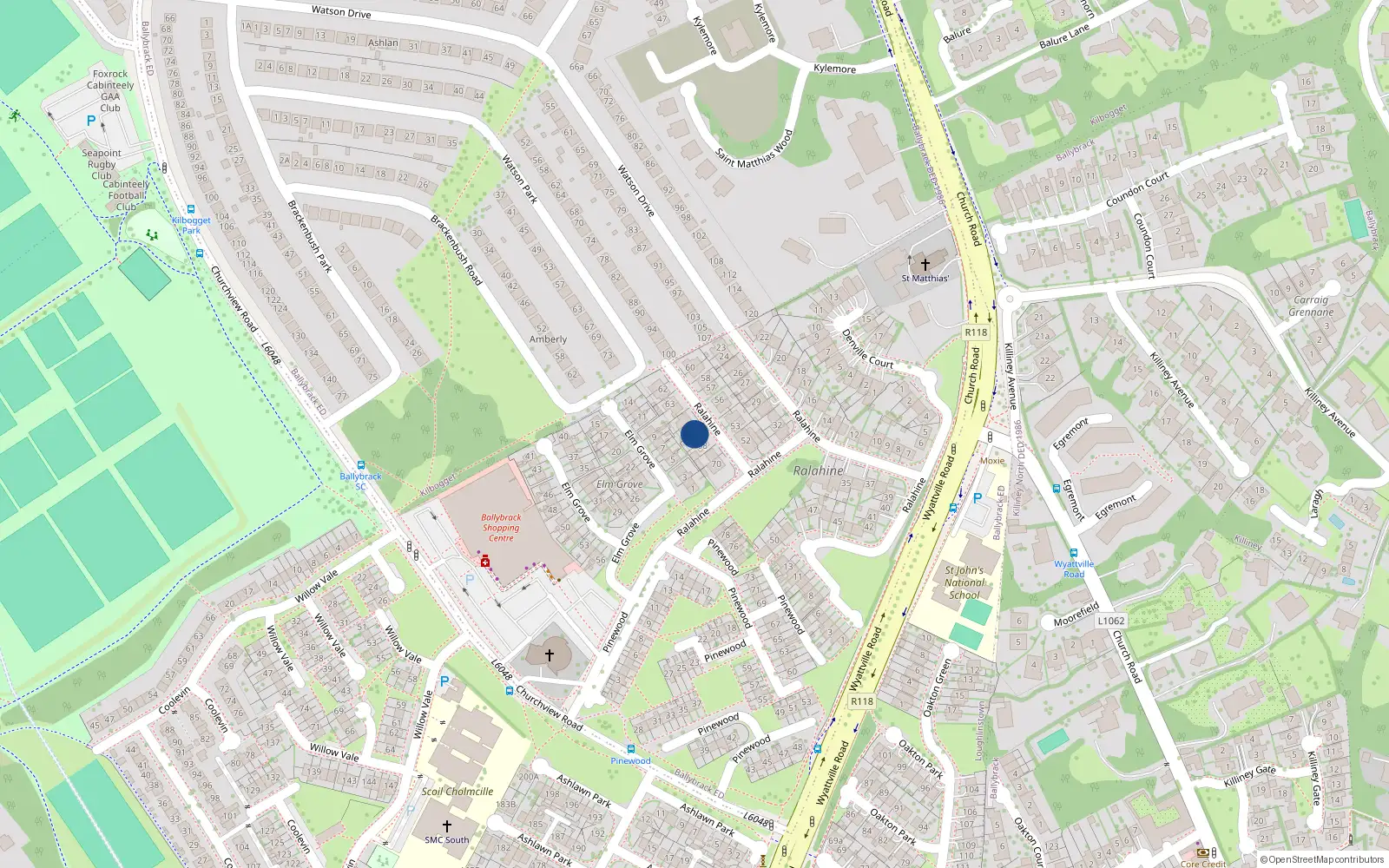 Overhead map showing the location of 67 Ralahine, Dublin