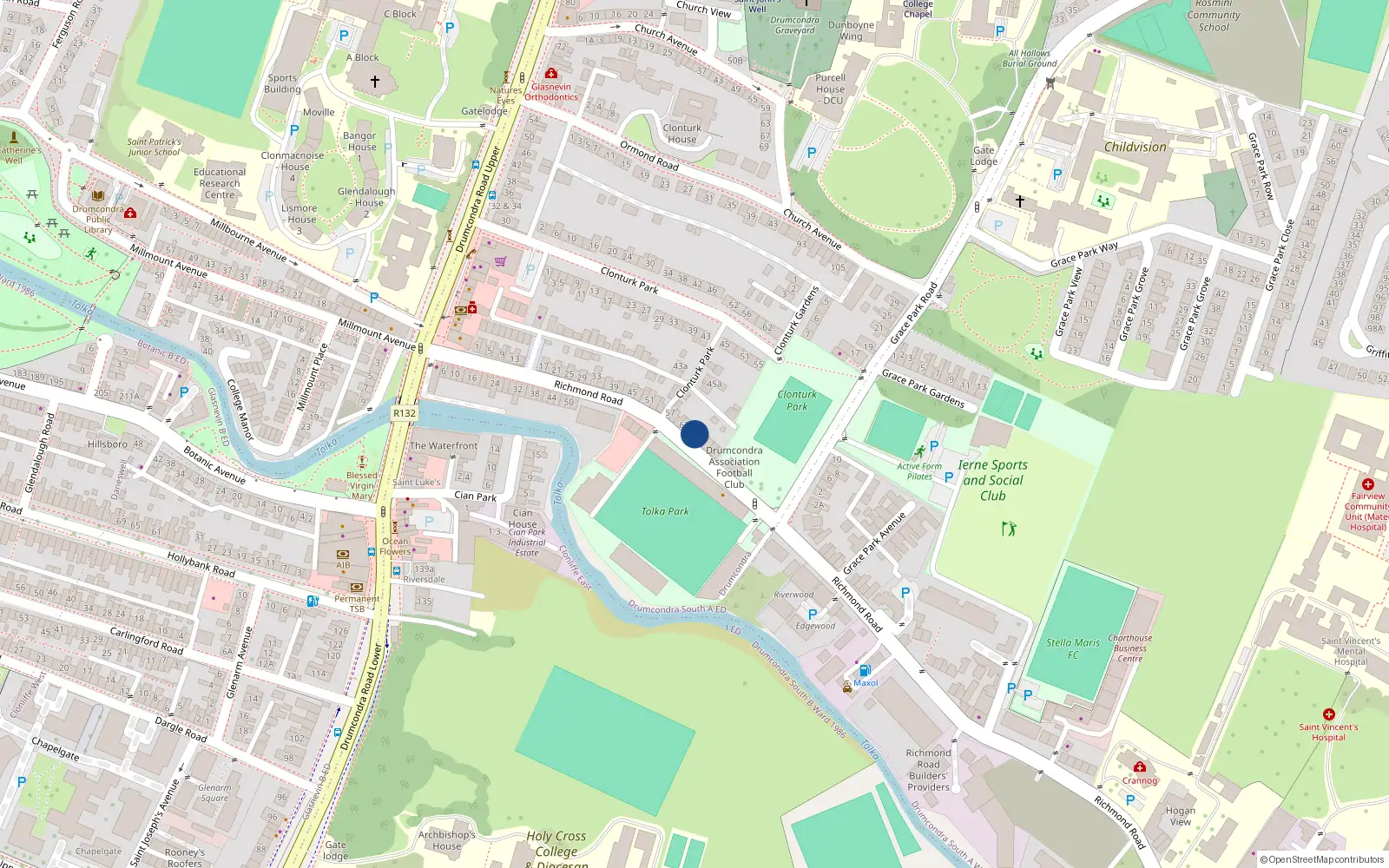 Overhead map showing the location of 67 Richmond Road, Drumcondra, Dublin 9