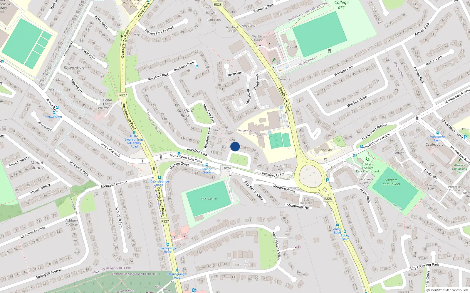 Overhead map showing the location of 67 Rockford Park, Deans Grange, Dublin