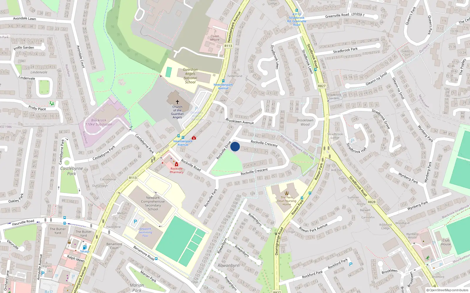 Overhead map showing the location of 67 Rockville Drive, Blackrock, Dublin