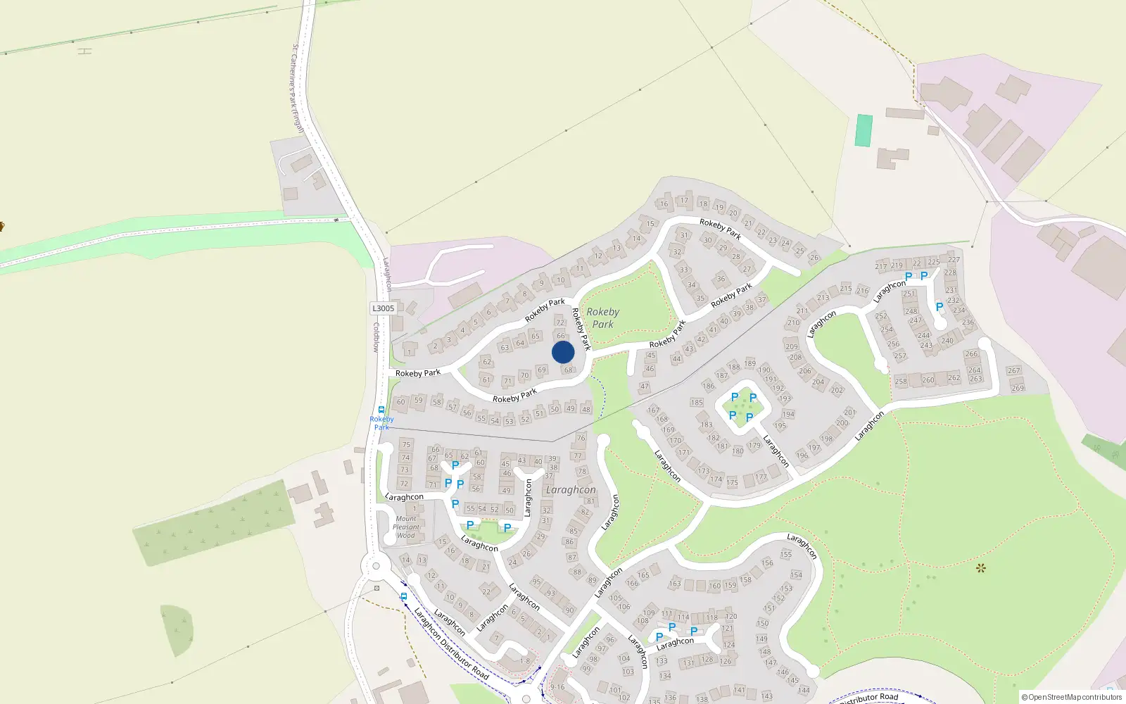 Overhead map showing the location of 67 Rokeby Park, Lucan