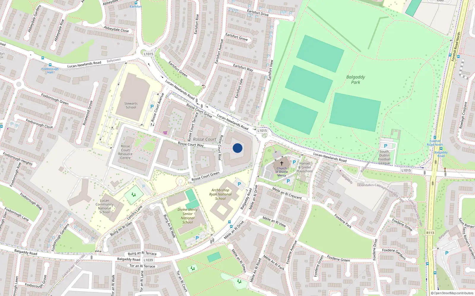 Overhead map showing the location of 67 Rosse Court Rise, Lucan