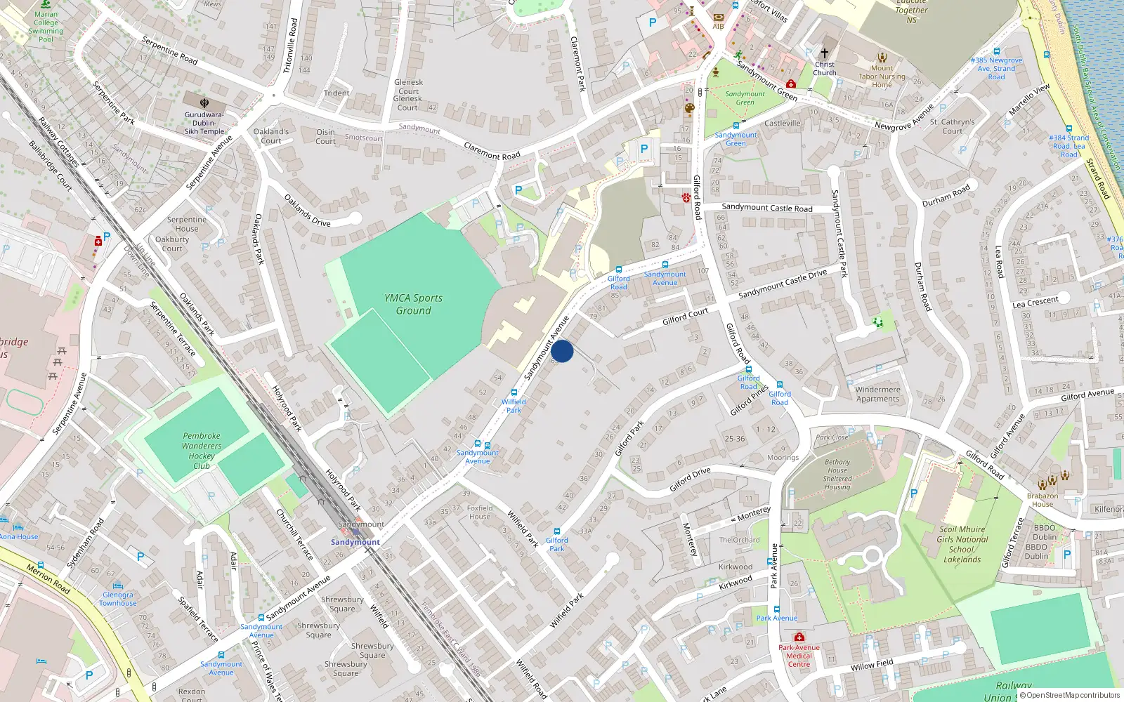 Overhead map showing the location of 67 Sandymount Avenue, Sandymount
