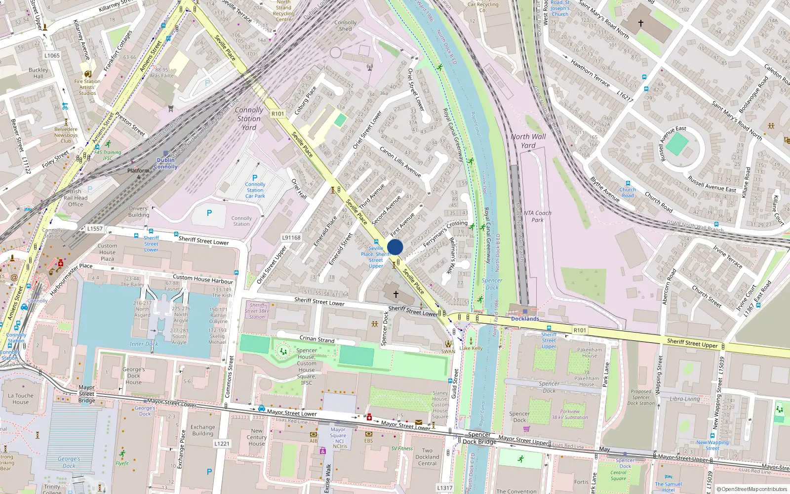 Overhead map showing the location of 67 Seville Place, Dublin 1