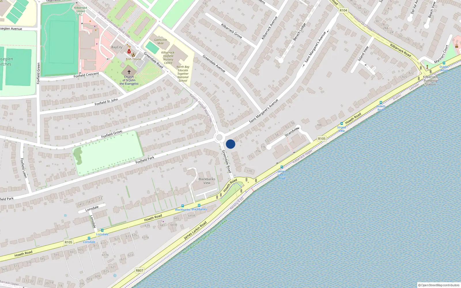 Overhead map showing the location of 67 St Margarets Avenue, Raheny, Dublin 5