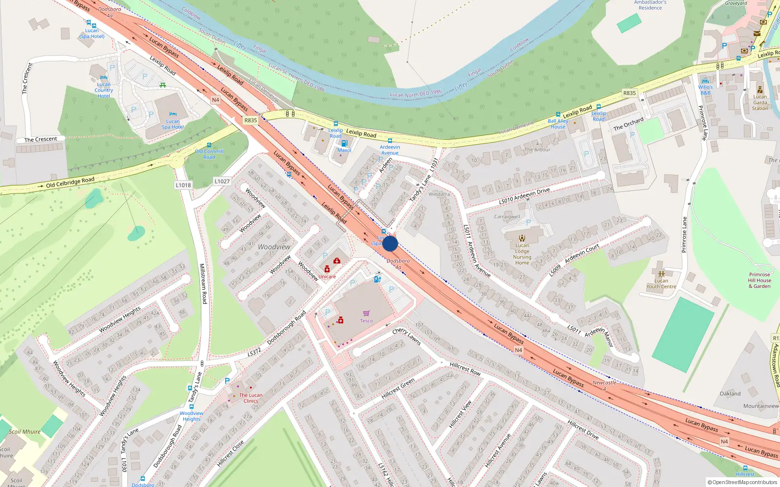 Overhead map showing the location of 67 Tandy's Lane, Lucan