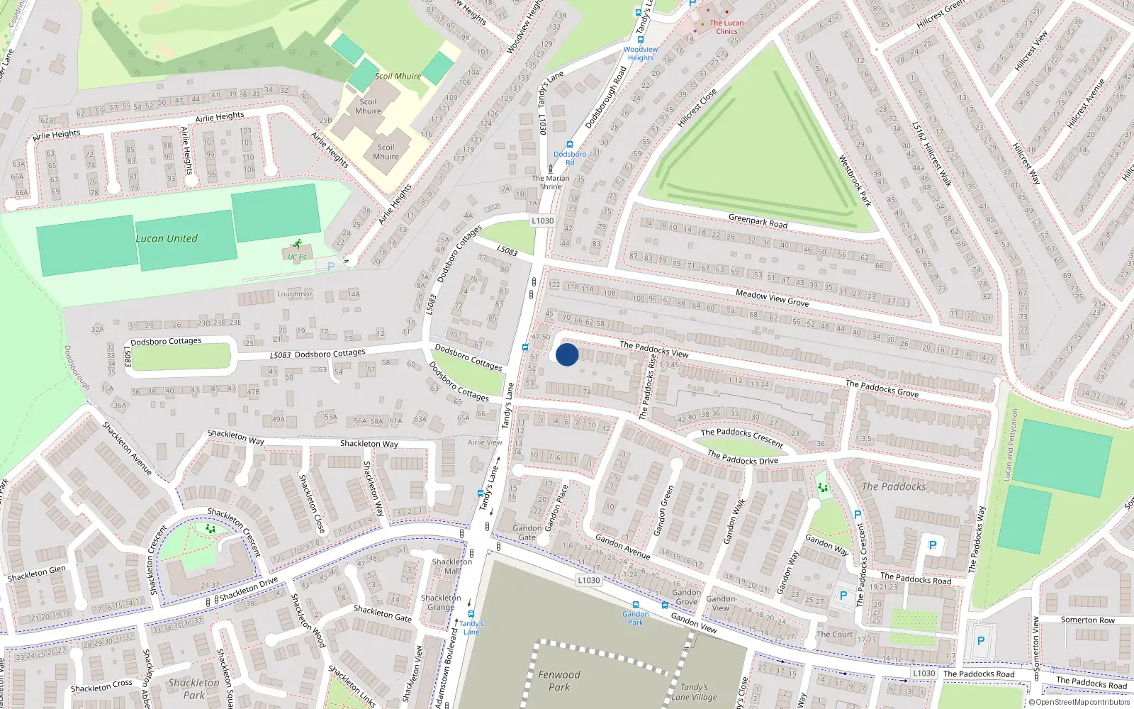 Overhead map showing the location of 67 The Paddocks View, Lucan