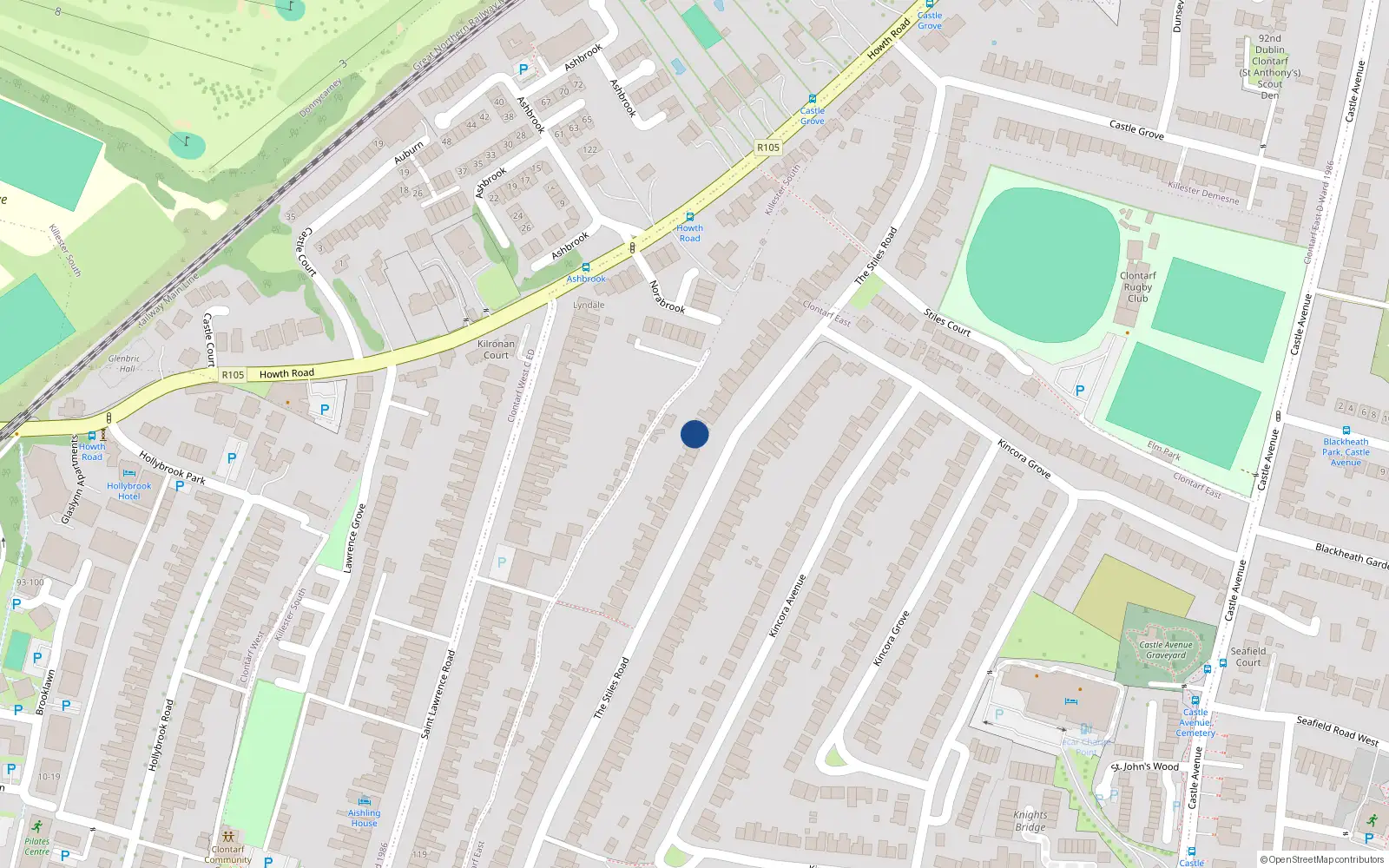 Overhead map showing the location of 67 The Stiles Road, Dublin 3