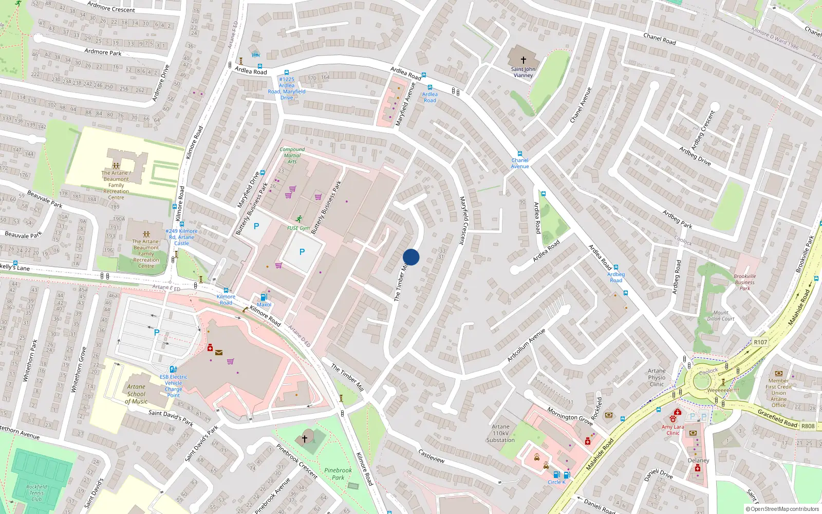 Overhead map showing the location of 67 Timbermill, Artane, Dublin