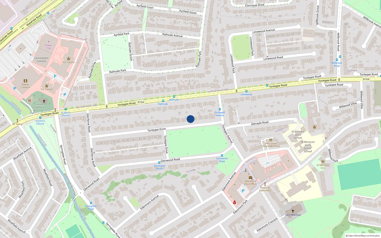 Overhead map showing the location of 67 Tonlegee Drive, Dublin 5