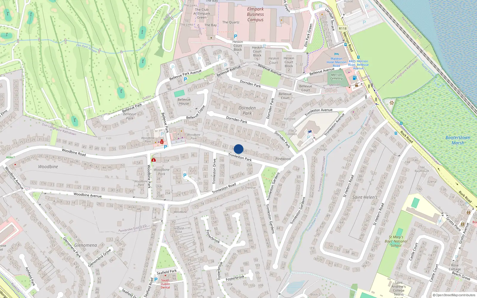 Overhead map showing the location of 67 Trimleston Park, Trimleston or Owenstown