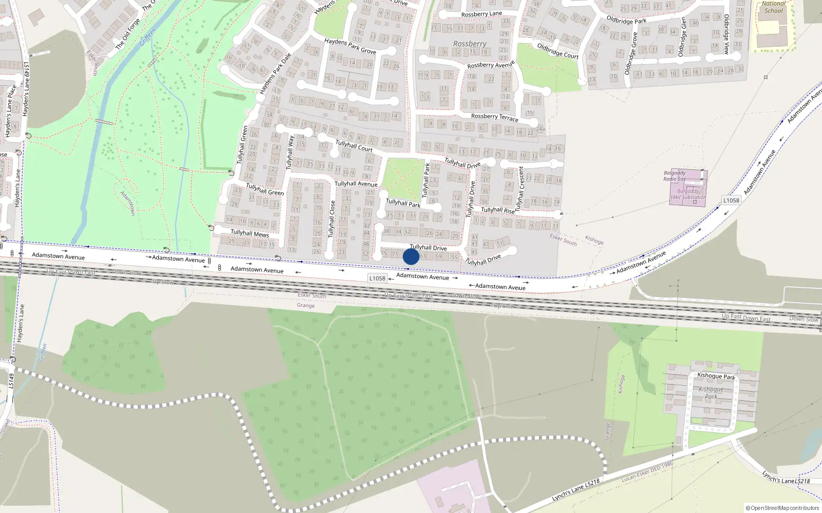 Overhead map showing the location of 67 Tullyhall Drive, Lucan